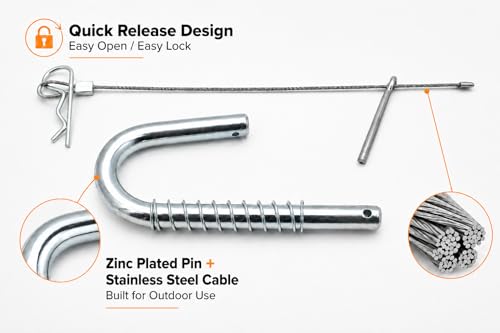 Grizzly Made 2 Pack Trailer Gate Latch Pin, Candy Cane Quick Release Spring Latch with 12" Stainless Steel Safety Cable, 9/16" Gate Pin for Utility Trailer, Farm Gate, Equipment Trailer