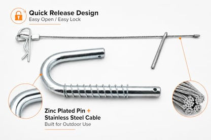 Grizzly Made 2 Pack Trailer Gate Latch Pin, Candy Cane Quick Release Spring Latch with 12" Stainless Steel Safety Cable, 9/16" Gate Pin for Utility Trailer, Farm Gate, Equipment Trailer