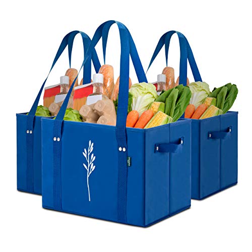 Green Bulldog Reusable Grocery Bags - Heavy Duty Reusable Shopping Tote Bags W/Long Handles, Foldable & Collapsible, Holds Up to 65 lbs - for Kitchen, Picnic 3 Pack - color: Blue | 3pck