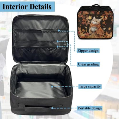 Thanksgiving Pet First Aid Bag Empty Travel Rescue Pouch Medical Bags First Responder Storage Compact Medicine Bag for Car Home Office Kitchen Outdoor Fall Maple Cat - color: Thanksgiving Fall Maple Cat