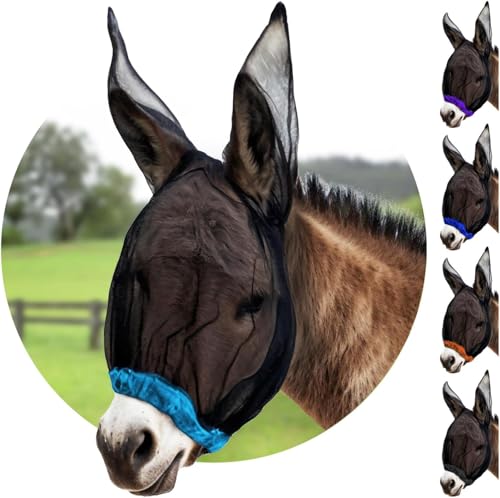 Donkey Fly Mask with Long Ears - (Aqua) Mini Donkey Fly Mask with Ears Protection from Insects and Bugs, Soft Mesh Fabric with Adjustable Fastener, Flymask for Donkeys Made in USA - color: Aqua, size: Mini Donkey