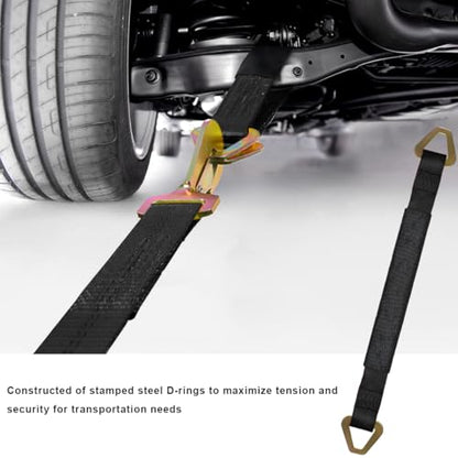 2" × 29" Premium Axle Tie Down Strap with D Rings, Heavy Duty Auto Axle Straps with Protective Sleeves 6614 Lb. Capacity, Adjustable Tire Strap Tie Down for Securing Car Transport (Black) - color: Black