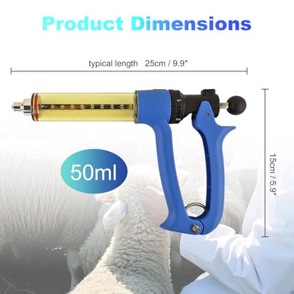 2-Piece 50ml Semi-Automatic Livestock Syringe,Luer-Lock Cattle Vaccine Gun - size: 2-Piece 50ML Blue