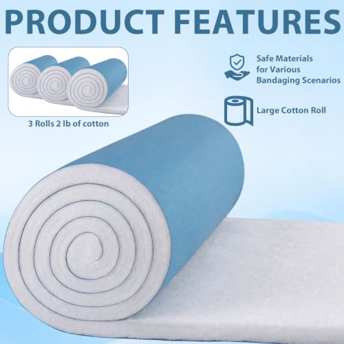 Supervitae 3 Rolls Cotton Wound Dressing High-Absorbency Wrap Roll 11.8" x 40" Veterinary Soft and Absorbent Cotton Easy to Tear for Bandaging Healing and Wound Protection