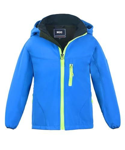 M2C Boys Girls Hooded Windbreaker Fleece Lined Softshell Jacket - color: Blue, size: 7-8 Years