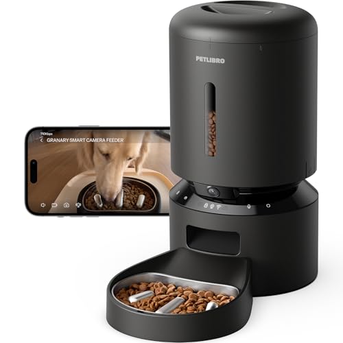 PETLIBRO Automatic Dog Feeder with Camera, Auto Cat Food Dispenser Slow Feeders Dogs Bowl, 1080P HD Video with Night Vision, 5G WiFi with 2-Way Audio, Stainless Steel Slow Food Tray for Small Dogs - color: Black, size: 5L-with Camera & Slow Feed Bowl