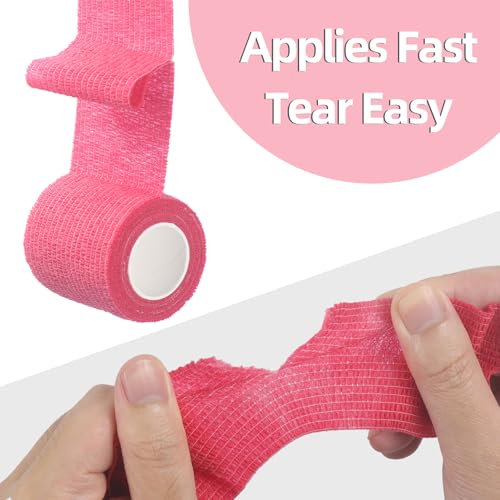 IndigoCase 24 Pack Self Adhesive Bandage Wrap 1 Inch x 5 yd Elastic Tape - color: Red, size: 1 Inch - 24 Pack