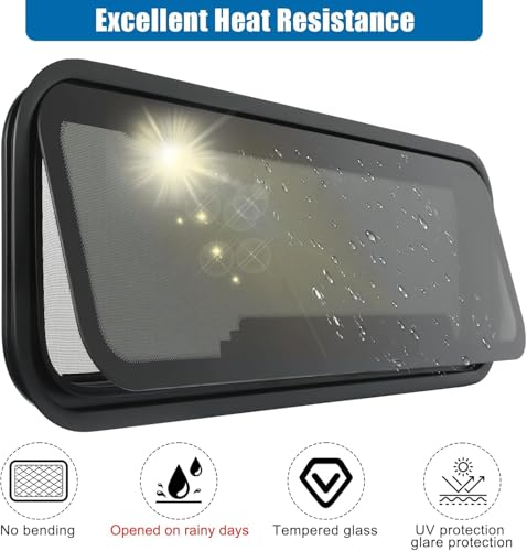 NEW Breathable RV Window, Tinted with Net Screen and Trim Ring - size: 35x12in