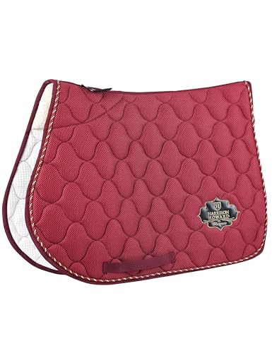 Harrison Howard 3D Air Mesh Saddle Pad for Horses – Breathable Shock-Absorbing All-Purpose English Saddle Pad - color: Burgundy