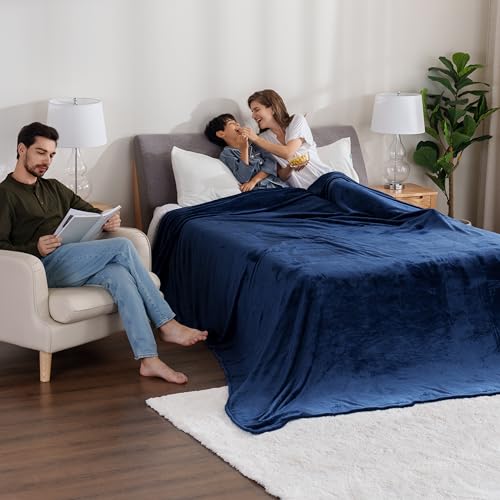 Berkshire Blanket VelvetLoft Big Oversized King Family Blanket, All Season Mid-Weight Ultra Silky and Fuzzy, Seamless Extra Large(Dress Blues, 120x120 Inches) - color: Dress Blues, size: Oversized King