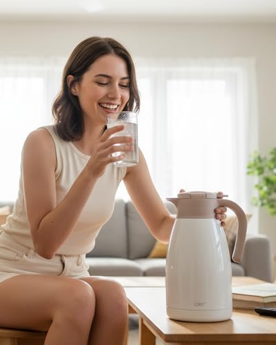 GiNT 2.2L / 74Oz Thermal Coffee Carafe, Insulated Stainless Steel Coffee Carafes for Keeping Hot/Double Walled Vacuum Thermal Carafe (White) - color: White, size: 74.4 Ounces