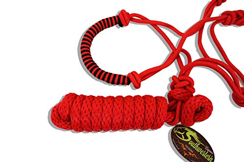 Southwestern Rope Halter and Lead with Designer Braided Nose Band Equine - color: Red & Black