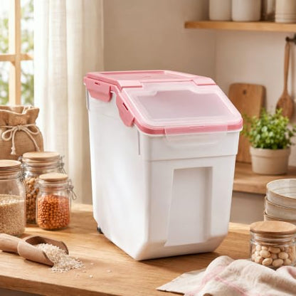 Sunnyray 4 Pcs 55 Lbs Rice Flour Storage Bins with Wheels, Pink - color: Pink, size: 55 lbs