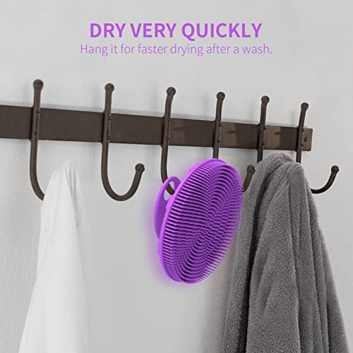 Silicone Body Scrubber, BEAUTAIL Gentle Exfoliating Shower Brush for Body | Hygienic Silicone Loofah, Easy-Grip Handle, Soft Bath Scrubber for Sensitive Skin, Women, Men & Kids, 2 Pack, Black+Purple - color: Black+purple 2 Pcs