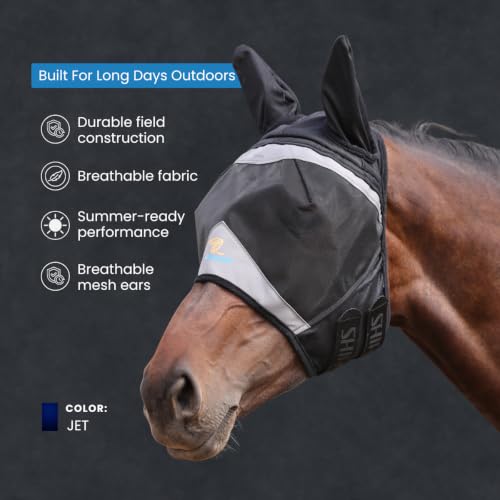 Shires FlyGuard Pro Fine Mesh Fly Mask with UV Protection Jet/Extra Extra Full/Ears - color: Jet, size: Extra Extra Full