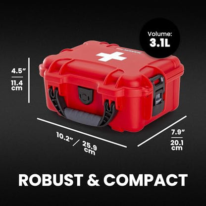 NANUK 904 Waterproof First Aid Kit 110pcs – Durable, Pre-Stocked First Aid Emergency Kit with Bandages, Tick Removal Tool, and More – Dustproof, Impact-Resistant, Floats (10.2" x 7.9" x 4.5") – Red