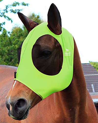 Harrison Howard Super Comfort Stretchy Fly Mask Large Eye Space with UV Protection Soft on Skin with Breathability Fluro Lime M Cob - color: Fluro-Lime, size: Cob (Medium)