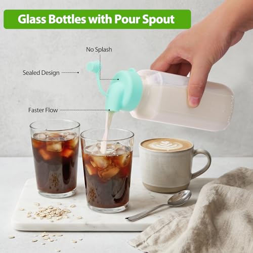 CUCUMI 6 Pack 16 Oz Glass Milk Bottles with Lids - color: 6pcs, size: 16oz