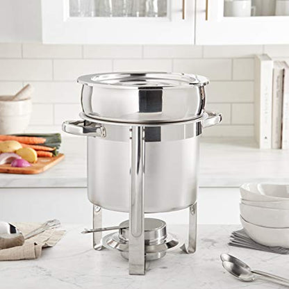 Winco 15 qt Stainless Steel Brazier Pan with Lid | Flat bottom, Wide base, Riveted handles, Induction safe, Great for Braising, Simmering, Batch Cooking and Restaurant Kitchens - size: 15 Quarts