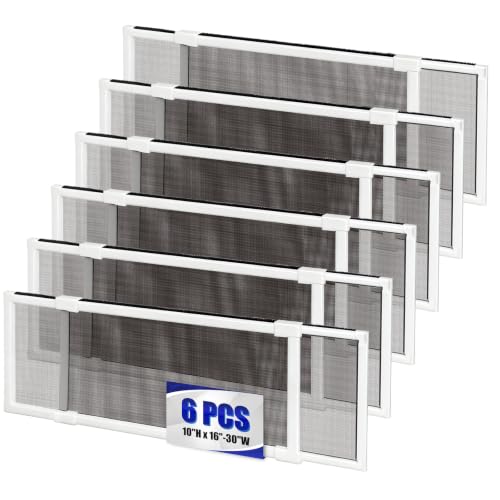 6 Pack Expandable Window Screen, 2 Way Sliding Adjustable Window Screen, Horizontal (10" H x 16" - 30" W), Horizontal and Vertical Adjustable, Durable Replacement Screen for Window, Window Screen Mesh - size: 10"H x 16"-30"W