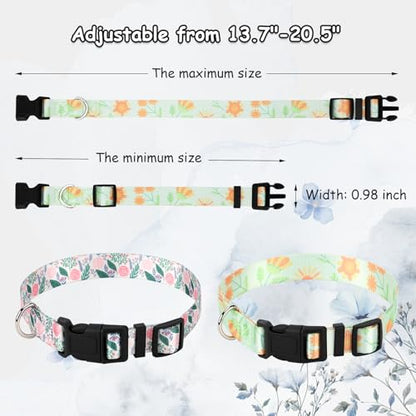 2 Pack Goat Collars with Bells, Floral Adjustable Nylon Collar Set - color: Light Green Print+ Pink Rose