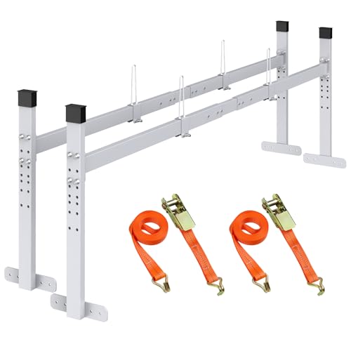 Ladder Rack for Trailer, Adjustable Roof Ladder Rack, 400 lbs Capacity | 5.77-8.65 ft Adjustable Length, Heavy-Duty Steel, Stopper Design, Fits Enclosed and Open Trailers, Sliver - color: Sliver