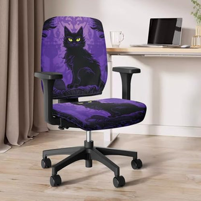 Black Cat Halloween Office Chair Cover Stretch Removable and Washable Computer Chair Back and Cushion Seat Cover Easy to Install Swivel Chair Cover for Office or Home - color: Black Cat