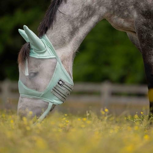 Equinavia Algard Horse Fly Mask with Nose Cover, Soft Mesh Full Face Design - color: Misty Jade, size: Cob