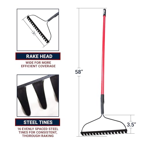 Bully Tools Bow Rake 16" Tines, Heavy Duty Steel Garden Rake for Leaves