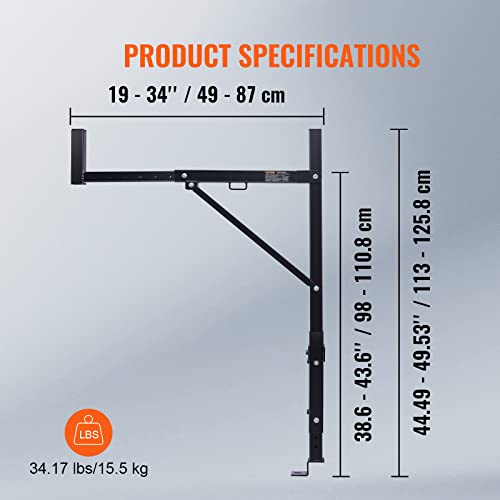 VEVOR Truck Rack, 19-34inch Extendable Truck Ladder Rack, 38.6"-43.6" Adjustable Height, 250 lbs Capacity Steel Ladder Rack for Truck, Heavy Duty Truck Bed Rack for Kayak, Surfboard, Lumber, Ladder - style: Ladder Rack