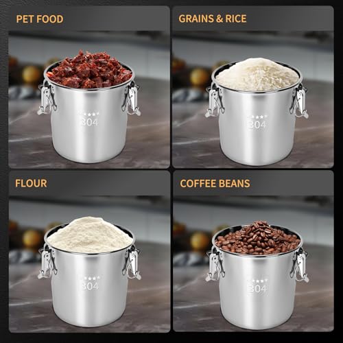 21L/5.6GAL and 12L/3.2GAL Stainless Steel Airtight Canister, Food Storage Canisters with Lid&Locking Clamp for Rice Flour Sugar Grain Coffee Bean Storage Containers (12L & 21L,2 CANISTERS)