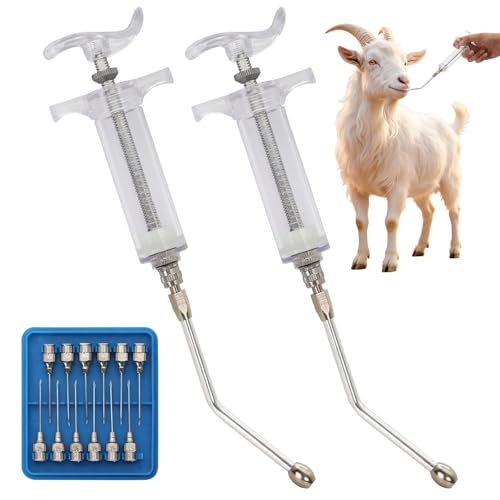 2 Pcs Goat Syringe Reusable Adjustable Goat Drench Syringe with 2 Drench Nozzle and Needles, Feeding Supplies for Cattle, Sheep, Goats, Horse, Pig, Dog (White, 20ML) - color: White, size: 20ML