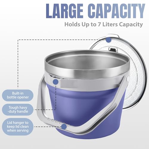 COKTIK 7L Vacuum Insulated Ice Bucket with Lid and Scoop& Tongs，Large capacity Stainless Steel Beverage Bucket for Cocktail, Champagne, Wine, Beer，Large Parties（Purple Suit） - color: Purple Suit