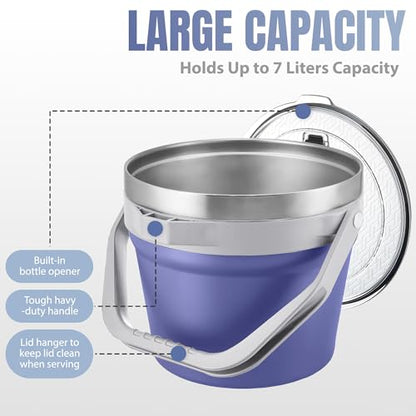 COKTIK 7L Vacuum Insulated Ice Bucket with Lid and Scoop& Tongs，Large capacity Stainless Steel Beverage Bucket for Cocktail, Champagne, Wine, Beer，Large Parties（Purple Suit） - color: Purple Suit
