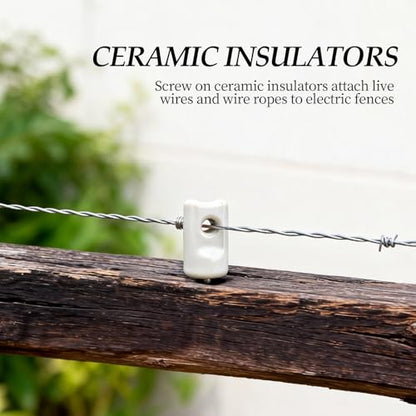 52 Pcs Electric Fence Porcelain Insulator Heavy Duty Ceramic Lag Screw Insulator for Farm Ground Fencing Wood Post Electrical Wire