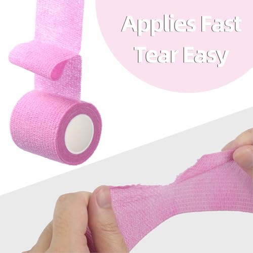 IndigoCase 24 Pack Self Adhesive Bandage Wrap 2 Inch x 5 yd Elastic Tape - color: Pink, size: 2 Inch - 24 Pack