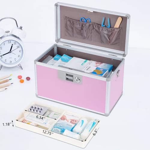 xydstay Large Medicine Lock Box, 14" x 7.9" x 8.7", Pink - size: 14x7.9x8.7 Inch (Pack of 1)