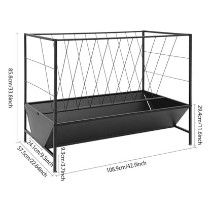 Pasture Hay Feeder 50 Gallon, Heavy Duty 2-in-1 Livestock Feeder, Hay Grain Feeding with 30 Gallon Feed Pan, Multiple Sided Pasture Hay Rack for Sheep Horses