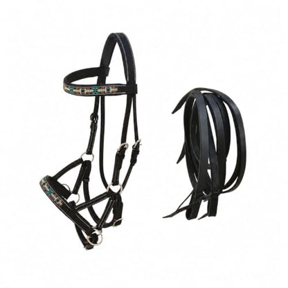Horse Western English Leather Bitless Sidepull Bridle w/ Split Reins 77RS10 - color: Black