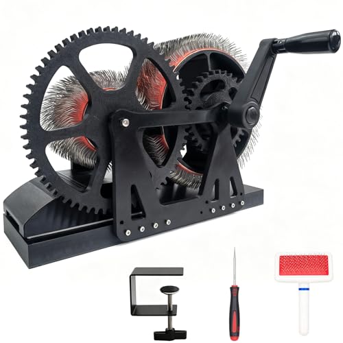 Wool Carder Carding Machine,Manual Wool Blending Wheel for Combing Blending, Hand Carders with Brush & Awl，Felt Drum Carder for Craft(Black)