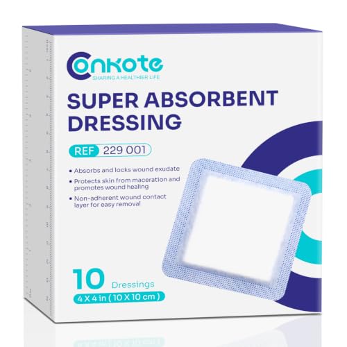 Conkote Super Absorbent Wound Dressing 4"x4" Non-Adhesive Pads, 10 Pack - size: 4" x 4" (10 Dressings)