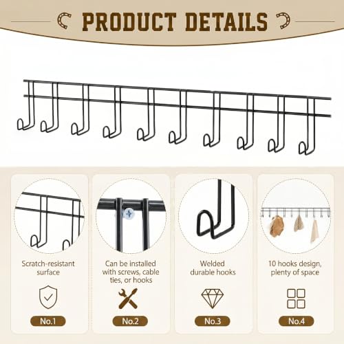 Yaocom 10 Hook 2 Pcs Bridle Hooks Tack Room Metal Wall Hangers Rack, Black - style: 10 Hook
