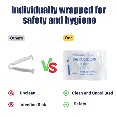XUKE Sterile 40 Blue Umbilical Cord Clamps for Veterinary, Home Birth, Obstetrical Kit, Midwife Emergency Birth Supply, Ear Syringe, Snot Sucker, Mucus Sucker and Nasal Bulb Syringe