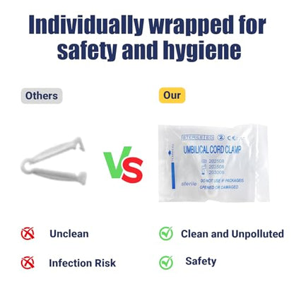 XUKE Sterile 40 Blue Umbilical Cord Clamps for Veterinary, Home Birth, Obstetrical Kit, Midwife Emergency Birth Supply, Ear Syringe, Snot Sucker, Mucus Sucker and Nasal Bulb Syringe