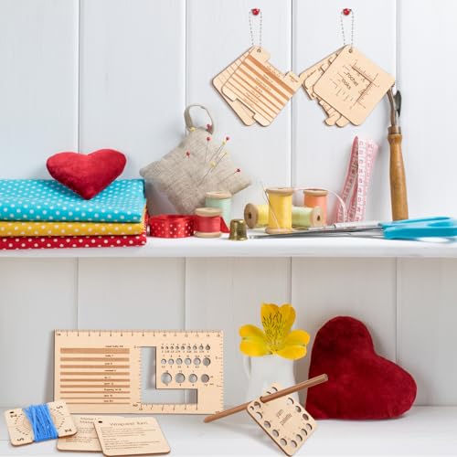 Eersida 15Pcs Wooden Knitting Gauge Set Yarn Tool with Ruler & Chain, Basic | Needle Gauge Measuring Tools, Crafts Knitting Supplies Accessories, Multi-size Holes for Beginner Knitting Crochet Lover