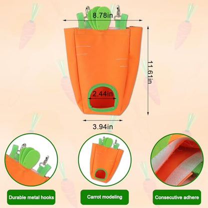 Estivaux Rabbit Hay Feeder Bag Carrots Guinea Pig Hanging Hay Feeding Bag with Hole Pet Storage Dispenser for Chinchilla Hamster Bunny Small Pet Animals - color: Carrots