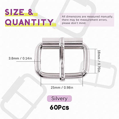 Swpeet 60Pcs 1 Inch / 25mm Heavy Duty Metal Ring Buckle Webbing Belts - color: Sliver, style: Metal Roller Buckles
