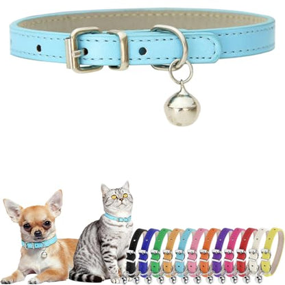 Collar with Bell, PU Leather Male Cat Collar with Bells Light Blue, XXS - color: Sky Blue, size: XXS (5-8 inches)