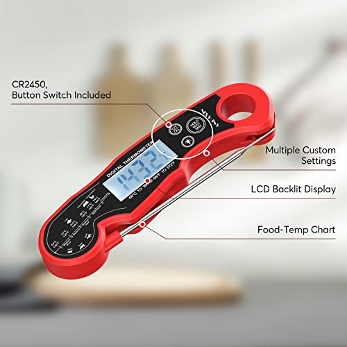 Meat Thermometer Digital for Grilling and Cooking - ANDAXIN Waterproof Ultra-Fast Instant Read Food thermometers with Backlight & Calibration for Kitchen, Deep Fry, BBQ, Grill(Red/Black), LCD - color: Red/Black