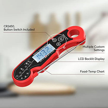 Meat Thermometer Digital for Grilling and Cooking - ANDAXIN Waterproof Ultra-Fast Instant Read Food thermometers with Backlight & Calibration for Kitchen, Deep Fry, BBQ, Grill(Red/Black), LCD - color: Red/Black